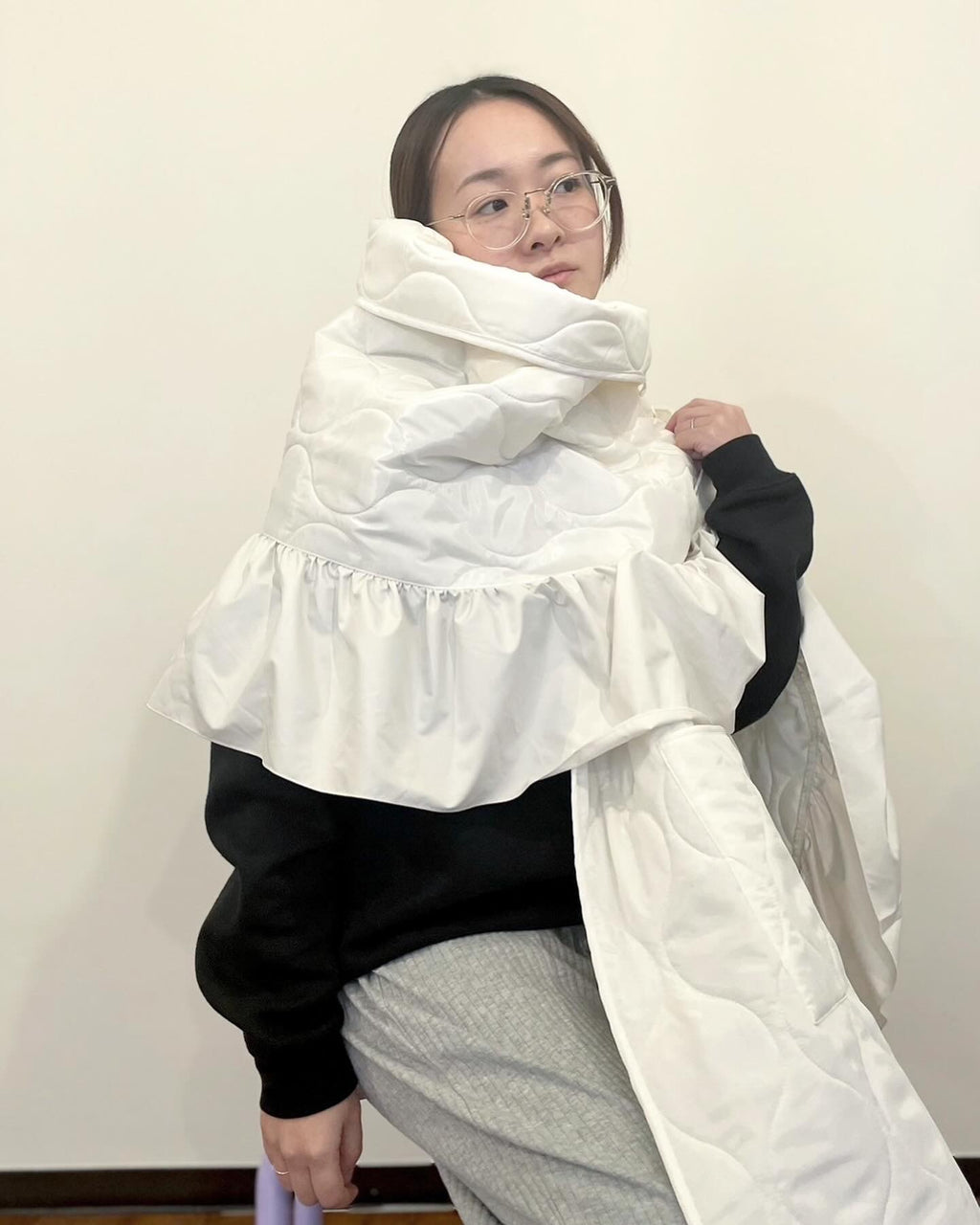 L フリルキルティングジレ＆ストール