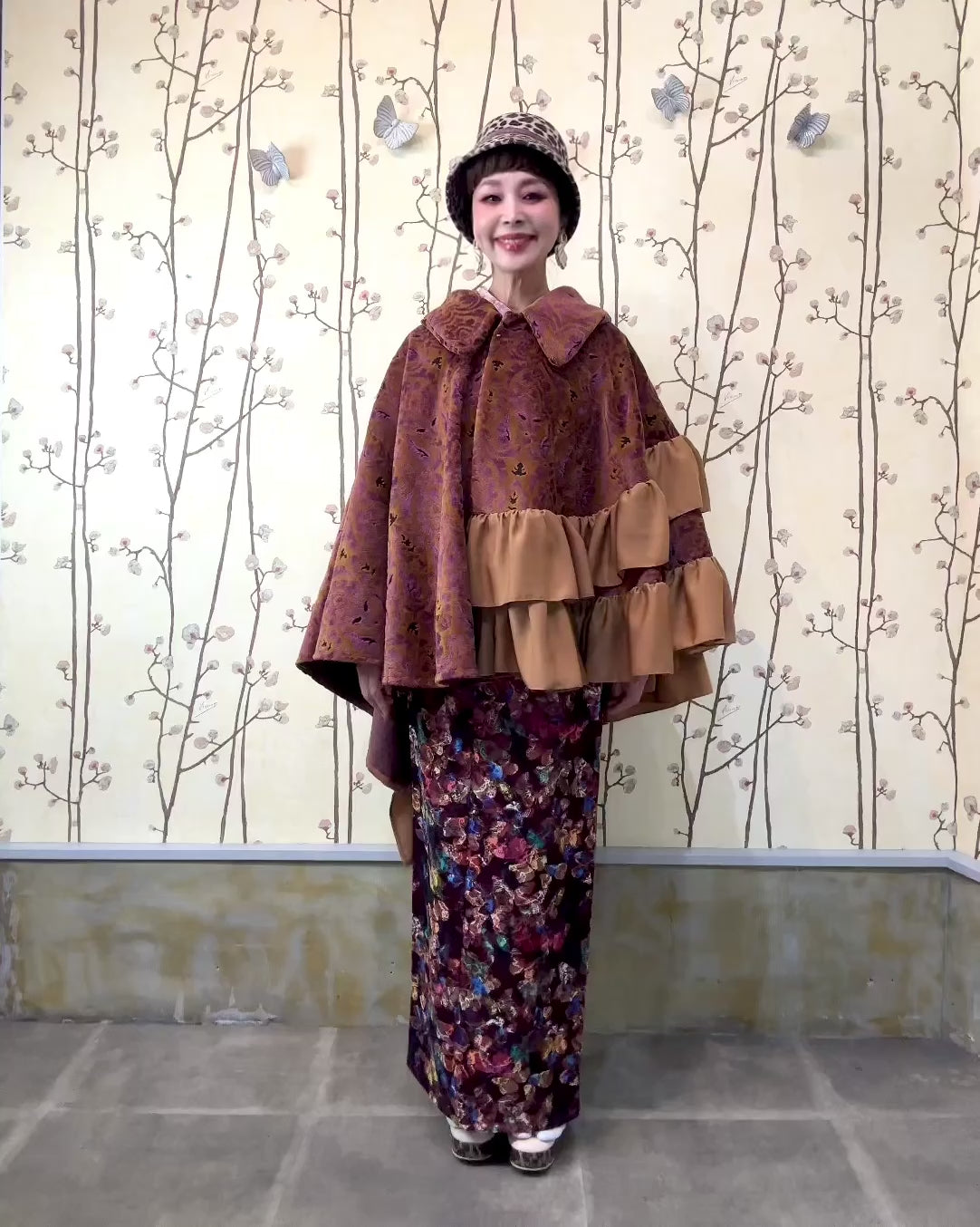 A 【金華山ジャガード】フリルポンチョ  camel/受注